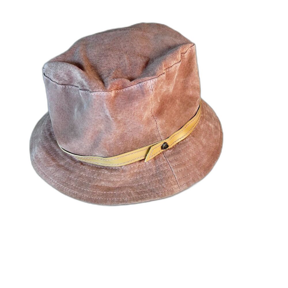 Liz Claiborne NWT Mauve Pink Suede Tan Leather Band VTG Bucket Hat One Size